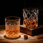 Italian Embossed Whiskey Glass Single – XO Craft Cocktail Tumbler, Roostertail Bar Glass, Ins Aesthetic Water Glass for Home Bar Beer Wine