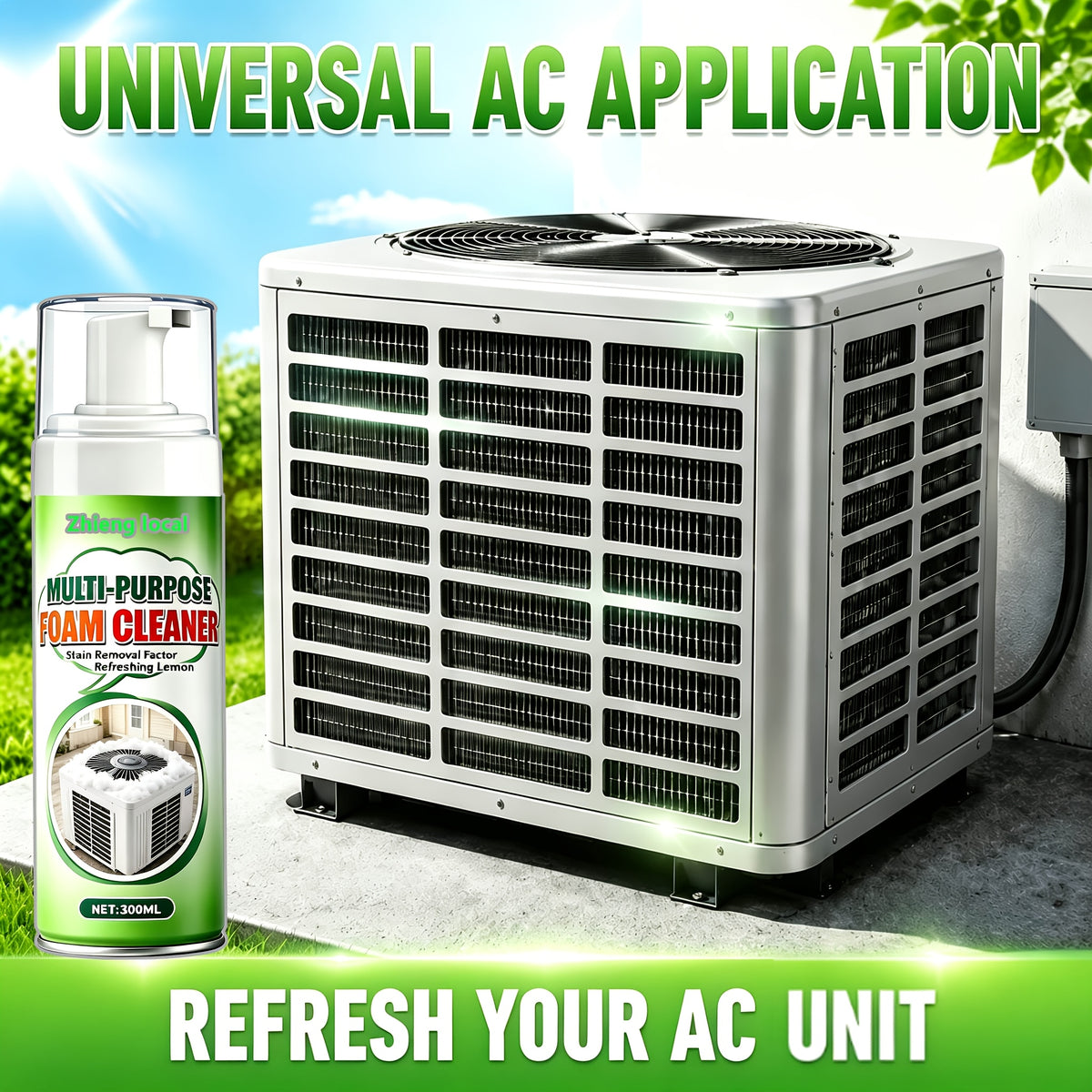 AC Cleaning Agent Spray 300ml – Air Conditioner Indoor & Outdoor Unit Cleaner for Cold Plates, Ventilation Openings & Refrigeration Systems, Removes Dirt & Improves Air Circulation Efficiency
