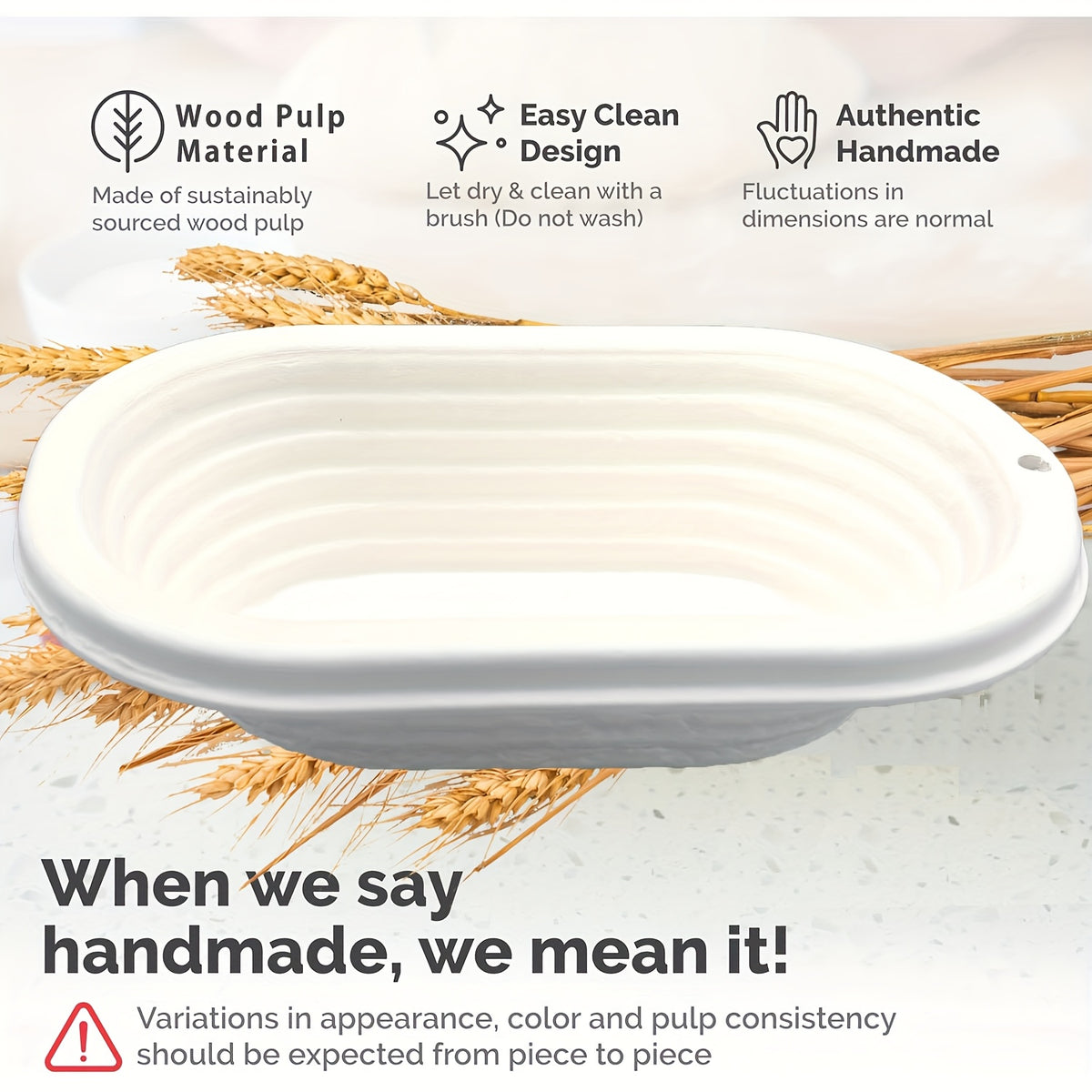 Bread Proofing Basket Banneton 10 Inch - Natural Wood Pulp Non-Stick Grooved Sourdough Proofing Basket for Artisan Bread Baking, Uniform Rise, Oval & Round Options