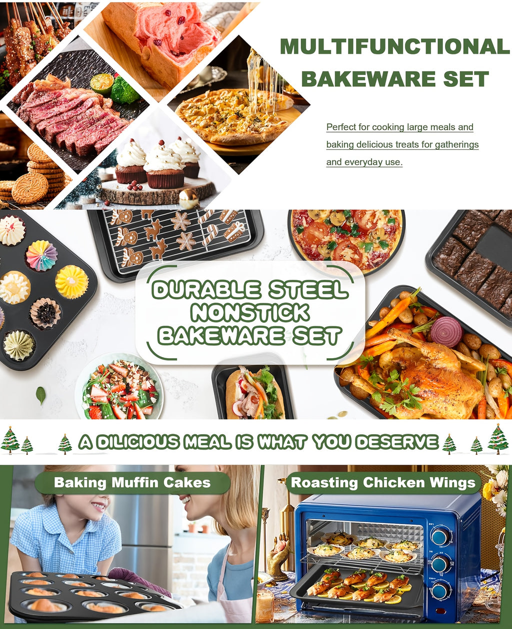 Baking Pan Set Oven-Safe Commercial Grade - Cookie Sheet Baking Sheet Round Cake Pan Muffin Pan Bread Pan Pizza Pan Square Pan - 4/6/12/23/46-Piece Kitchen Bakeware Sets, Restaurant Quality