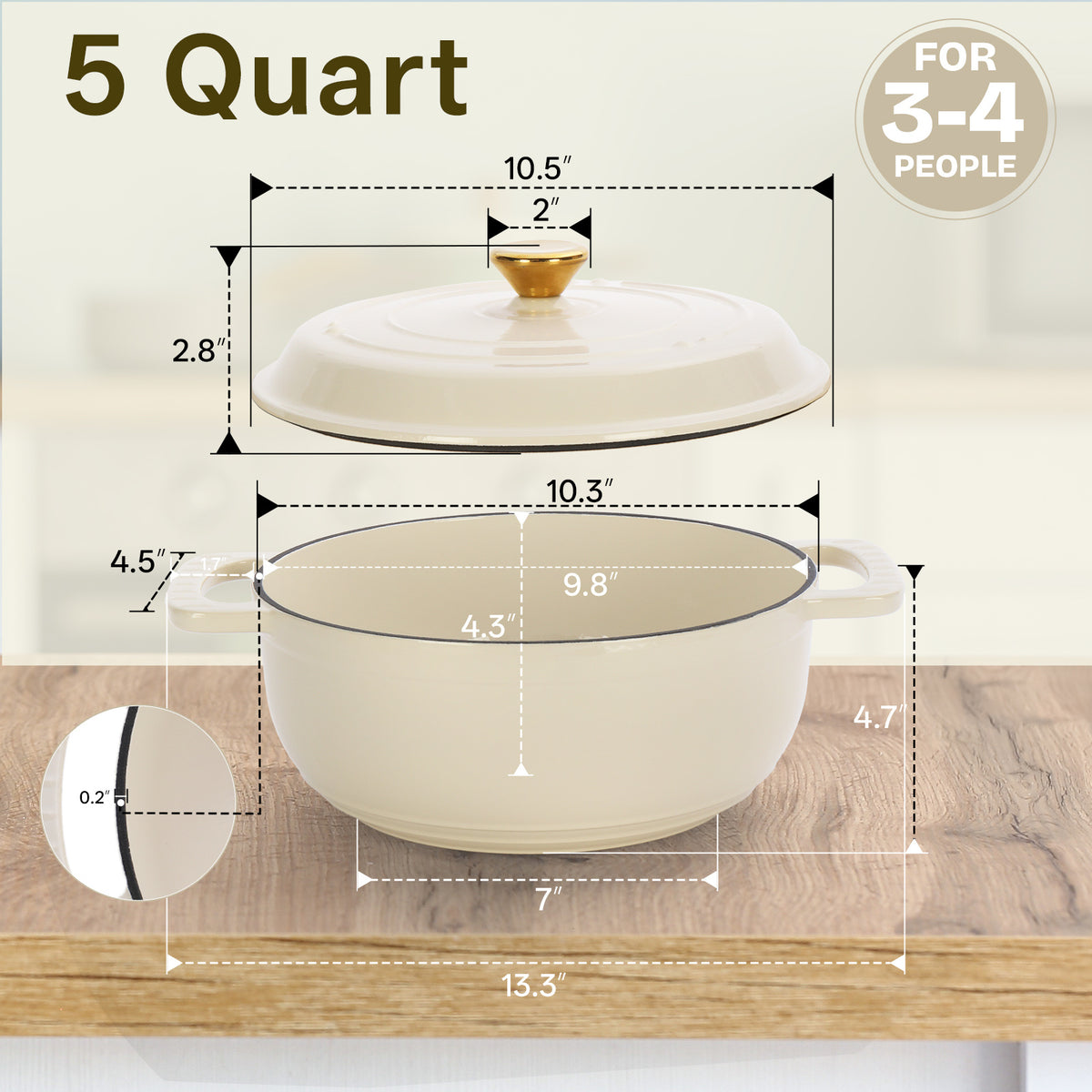 Dutch Oven 5QT 6QT 7.5QT Enameled Cast Iron Cookware with Lid Silicone Handles Oven Safe 500°F Bread Baking Stews Roasts Multiple Colors