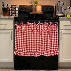 Farmhouse Oven Skirt Curtain – Handmade Checkered Ruffled Drawstring Decorative Panels for Oven, Stove & Cabinet Covers | Rustic Kitchen Appliance Decor | Nuvia Haven