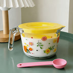 Lidded Floral Glass Measuring Cup Set – Heat-Resistant, Microwave-Safe, BPA-Free with Handle & Clear Markings for Baking & Cooking