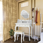 Vanity Desk with Mirror and 4 Drawers 360° Rotating Detachable Dressing Table with Stool – Modern White Makeup Table for Bedroom