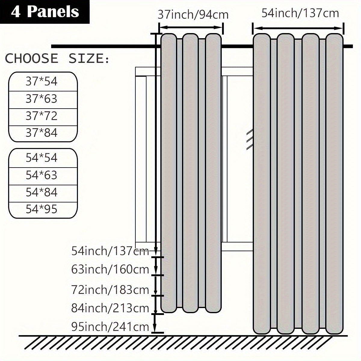 Complete Blackout Curtains 4-Panel Set – Black-Coated Film Thermal Insulated Grommet Top Curtains for Bedroom | Total Light Blocking Window Panels