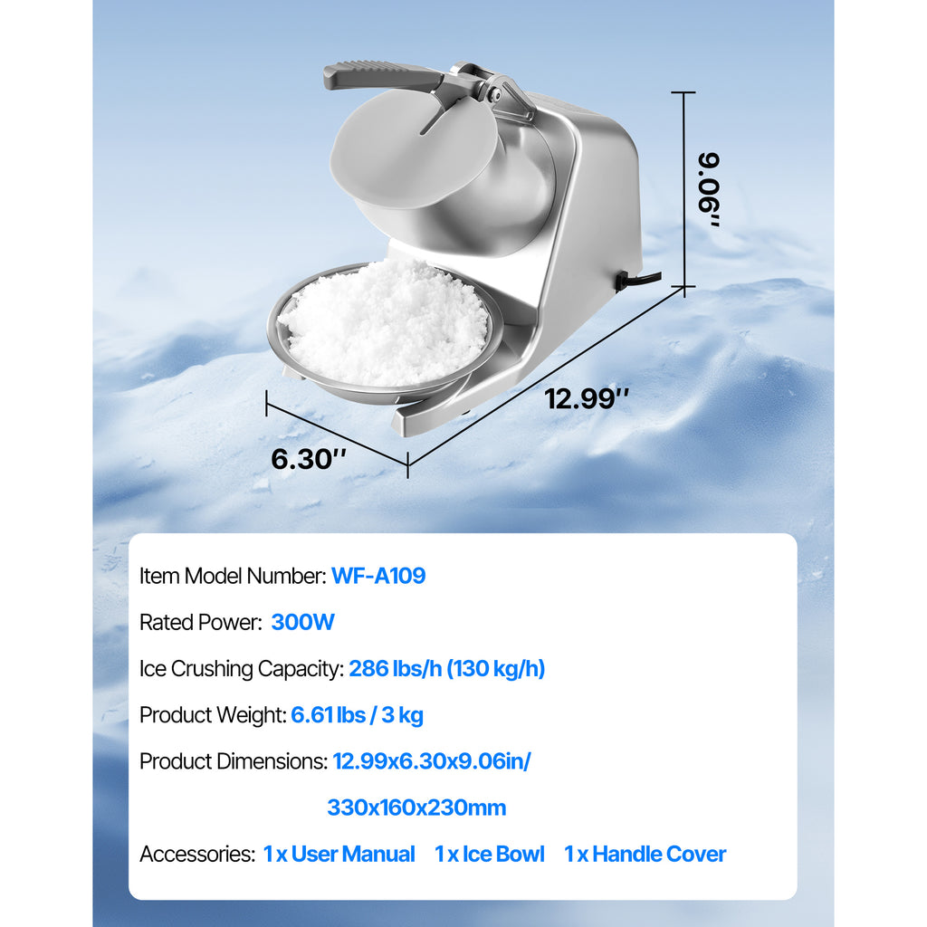 Electric Ice Crusher & Snow Cone Maker - 300W 286 lbs/h, 4 Stainless Steel Blades, One-Touch Operation, Anti-Splash, for Home Bar Office Kitchen | Nuvia Haven