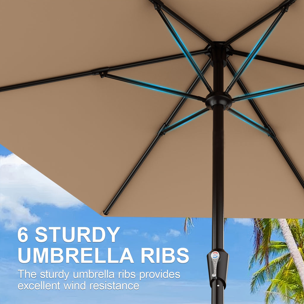 9 FT Patio Market Umbrella with Easy Crank, UV Protection & 6 Sturdy Ribs – Outdoor Table Umbrella for Deck, Backyard & Pool, 10 Colors (Beige, Gray, Green, Navy, Blue, Red, Pink, Yellow)