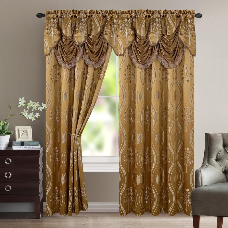 Aurora Jacquard Room-Darkening Curtain Panels with Waterfall Valance – 54” × 84” | Set of 2
