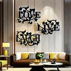 Black Metal Wall Art Love Life Laughter 3 Piece Letter Sign Silhouette Wall Decor for Living Room Bedroom Kitchen Modern Home Decoration
