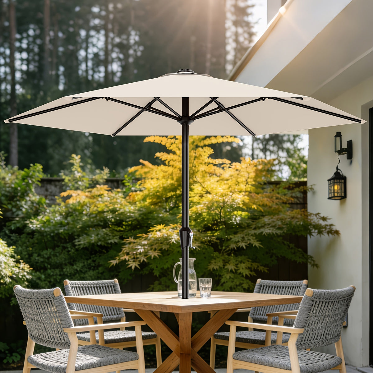 9 FT Patio Market Umbrella with Easy Crank, UV Protection & 6 Sturdy Ribs – Outdoor Table Umbrella for Deck, Backyard & Pool, 10 Colors (Beige, Gray, Green, Navy, Blue, Red, Pink, Yellow)