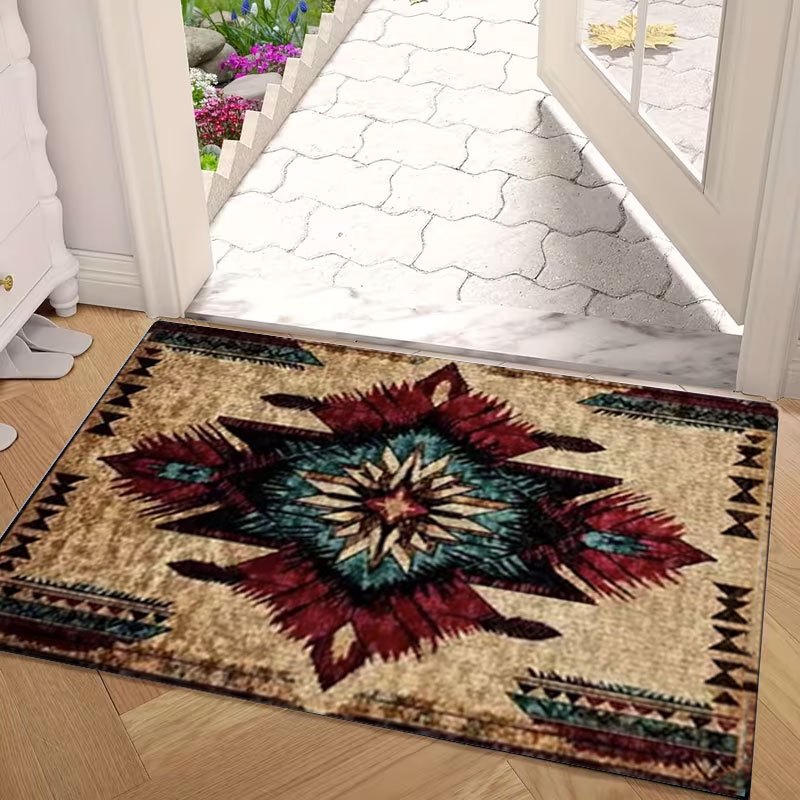 Southwestern Geometric Mat Non-Slip Indoor Floor Rug - Tribal Boho Area Mat for Bedroom Living Room Entryway Hallway, 3 Sizes Easy Clean Holiday Home Decor Accent Rug