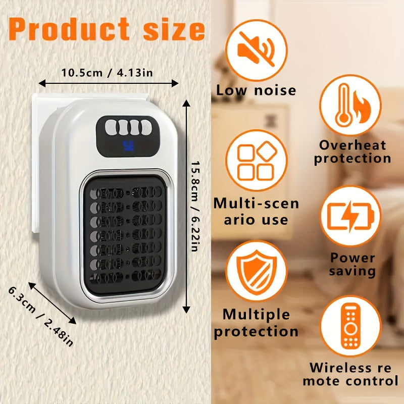Wall Mounted Mini Electric Space Heater Portable with Display Screen Fast Heating 3 Modes Adjustable Temperature Overheat Protection for Home Office Bathroom Pet Bed RV