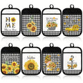 8-Piece Pot Holders Set with Pocket – Buffalo Plaid Oven Mitts, Sunflower Hot Pads & Cookie Bag, Farmhouse Kitchen Gift for Christmas, Baking & Cooking