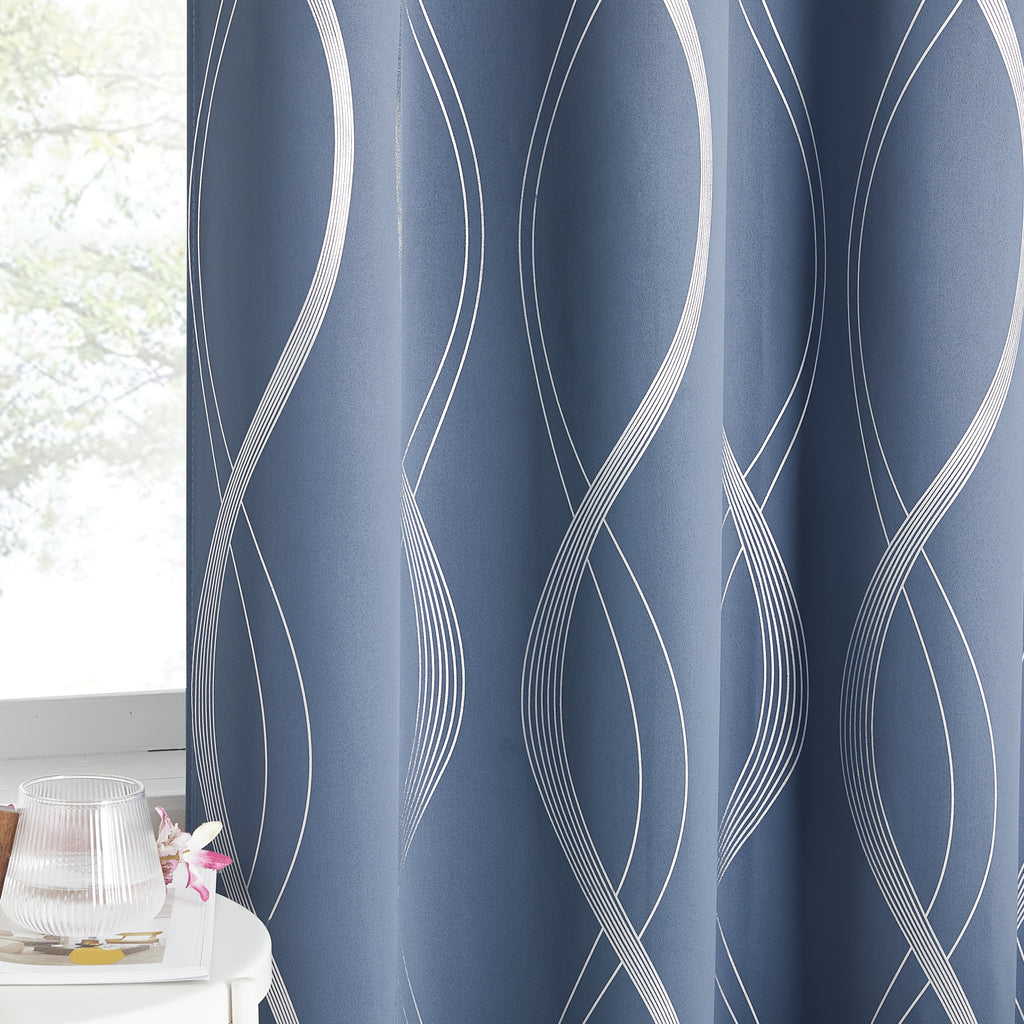 Blackout Curtains 2 Panels Set Grommet Top Thermal Insulated – Noise Reducing Wave Foil Print Drapes Bedroom Living Room Patio Sliding Door