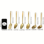 6-Piece Korean Style Stainless Steel Kitchen Utensil Set Golden Plated Cooking Spoons Frying Spatulas Hot Pot Clips with Filters