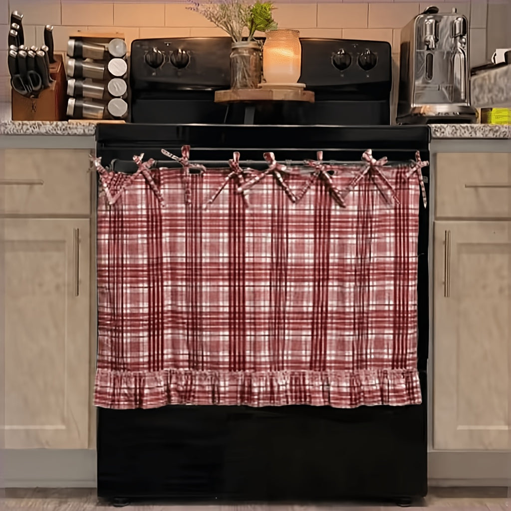 Farmhouse Oven Skirt Curtain – Handmade Checkered Ruffled Drawstring Decorative Panels for Oven, Stove & Cabinet Covers | Rustic Kitchen Appliance Decor | Nuvia Haven