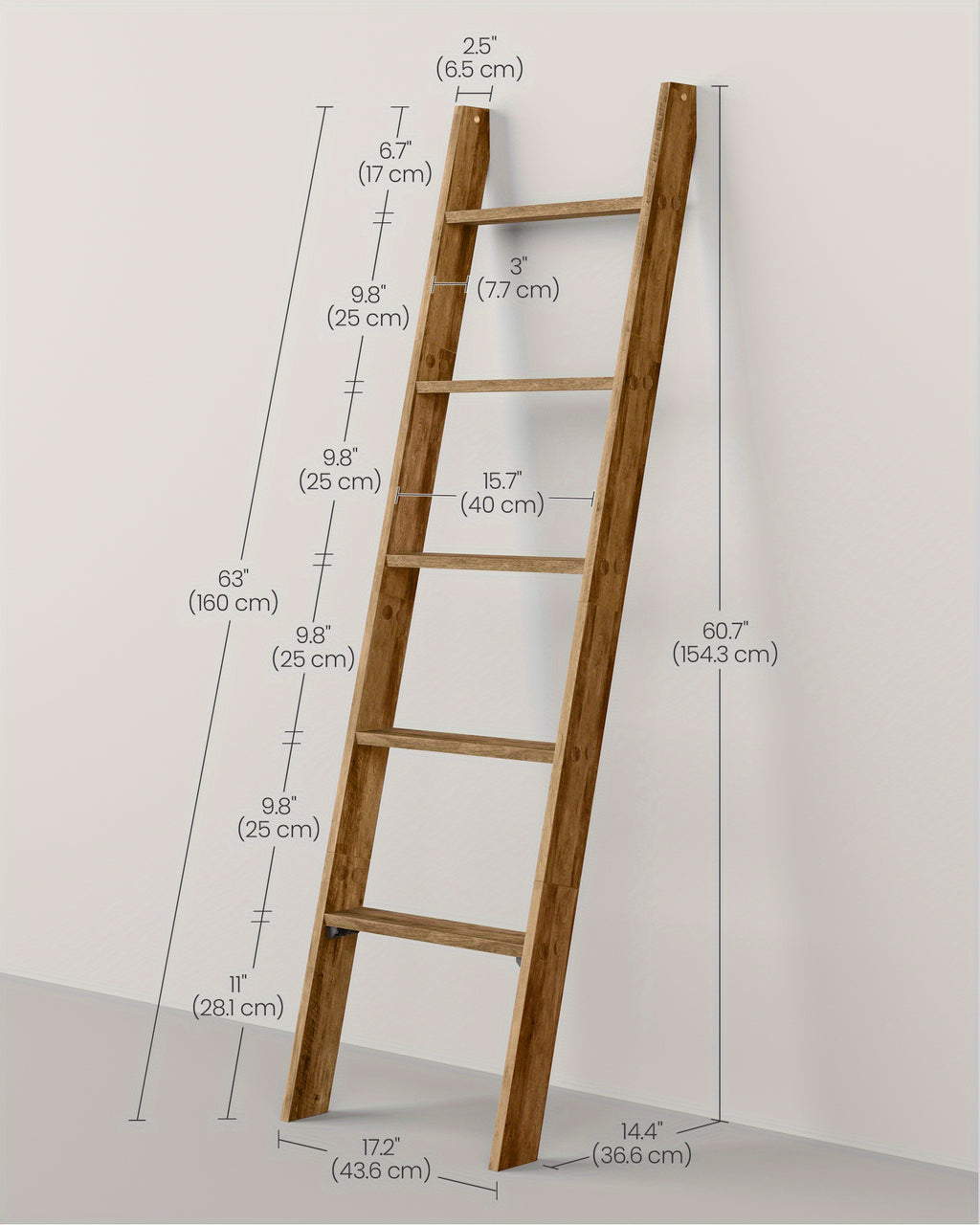 Blanket Ladder 5 Tier Farmhouse Decorative, Wood Ladder Rack for Blankets Towels & Quilts, 2-in-1 Ladder Shelf for Living Room Bedroom Bathroom Storage & Decor, Maroon Brown, Holds 17.6 lbs