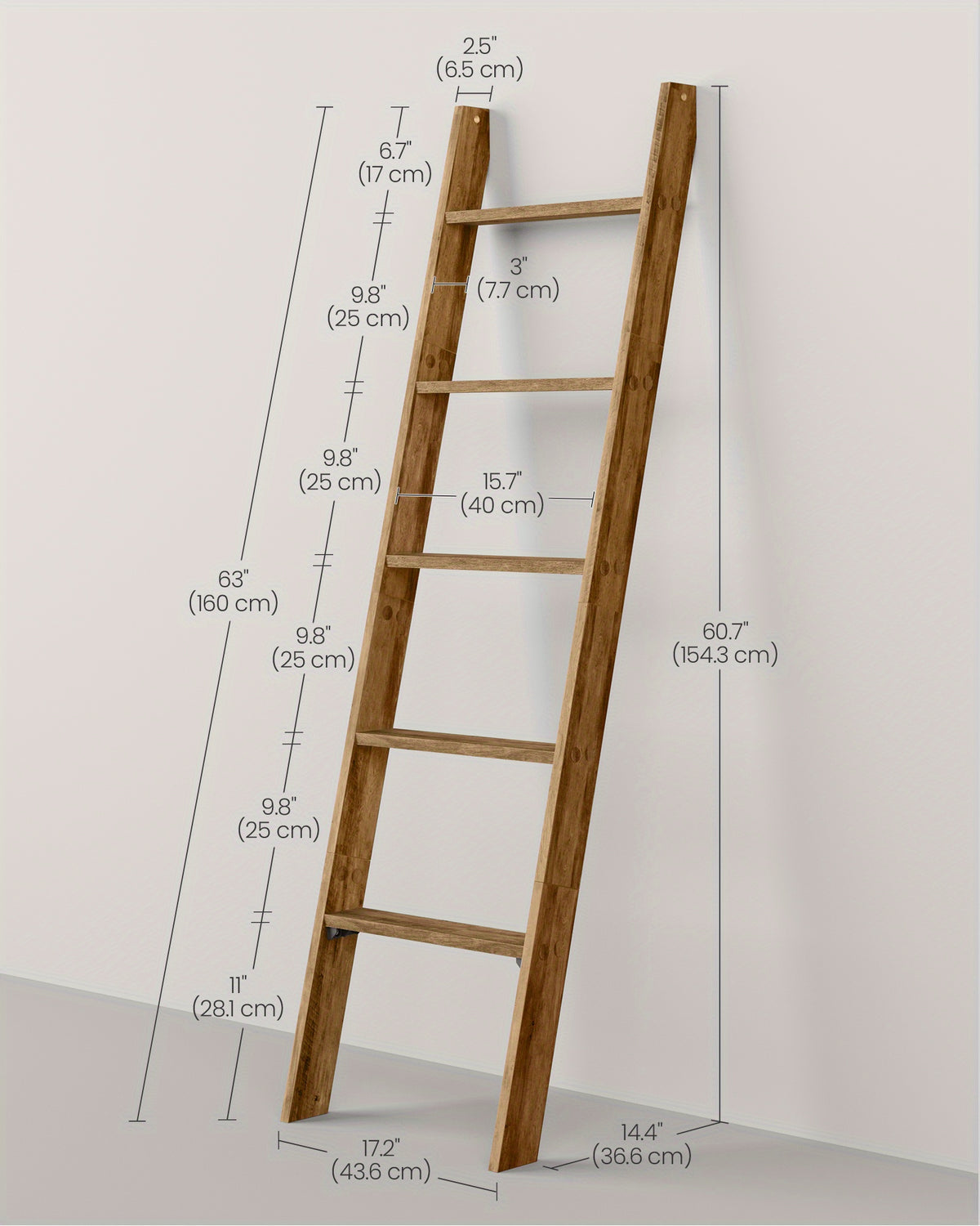 Blanket Ladder 5 Tier Farmhouse Decorative, Wood Ladder Rack for Blankets Towels & Quilts, 2-in-1 Ladder Shelf for Living Room Bedroom Bathroom Storage & Decor, Maroon Brown, Holds 17.6 lbs