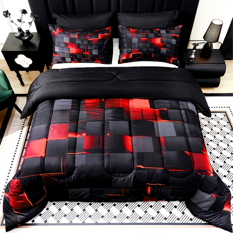 180GSM Digital Print Comforter Set 3-Piece Queen King Twin Full – Thick Quilt with 2 Pillowcases, All-Season Soft Breathable Bedding Set for Bedroom & Dormitory
