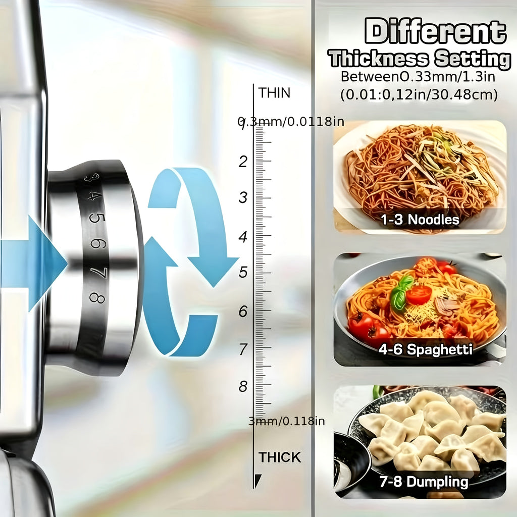 2-in-1 Pasta Maker Machine with Roller & Cutter - 8 Adjustable Thickness Settings, Makes Spaghetti, Fettuccine, Lasagna & Dumpling Wrappers