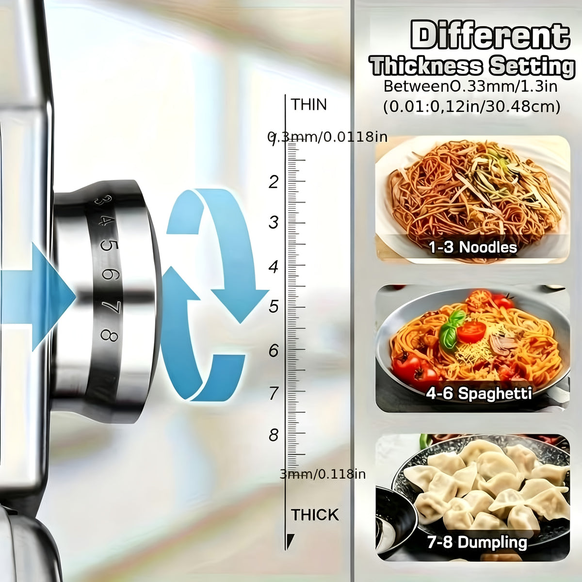 2-in-1 Pasta Maker Machine with Roller & Cutter - 8 Adjustable Thickness Settings, Makes Spaghetti, Fettuccine, Lasagna & Dumpling Wrappers