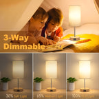 Dimmable Touch Bedside Table Lamp with Wood Base & USB-C Port – 3-Way Touch Control, Round Burlap Shade, A19 LED Bulb Included, 1/2 Pack