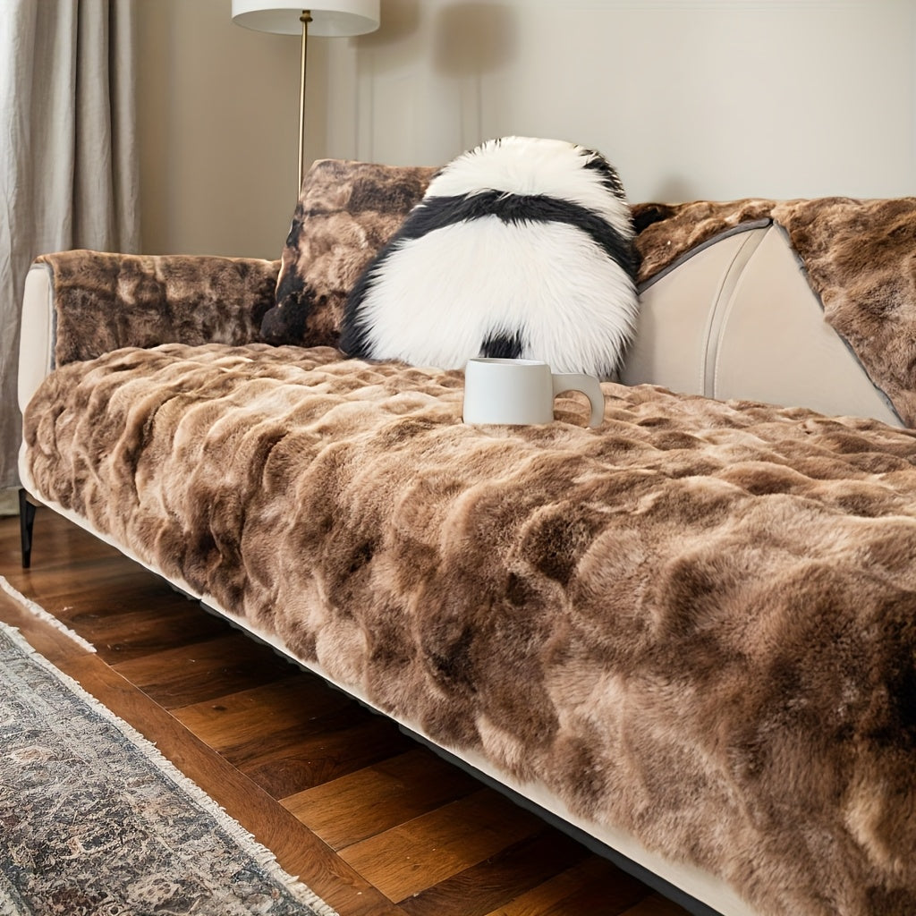 Plush Gradient Velvet Sofa Cover 450-500gsm Super Soft Warm Winter Pet Friendly Non-Slip Machine Washable Modern Style 1 2 3 4 Seater Living Room Couch Protector
