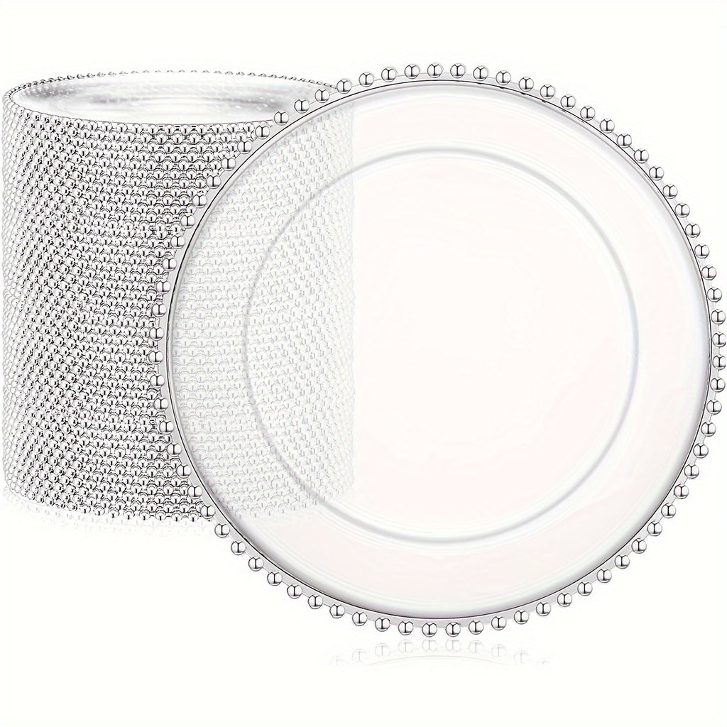 Plastic Charger Plates 50 Pack – 13 Inch Beaded Rim Decorative Dinner Plates for Wedding, Birthday, Bridal Shower & Party Table Settings, Gold or Silver