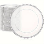 Plastic Charger Plates 50 Pack – 13 Inch Beaded Rim Decorative Dinner Plates for Wedding, Birthday, Bridal Shower & Party Table Settings, Gold or Silver