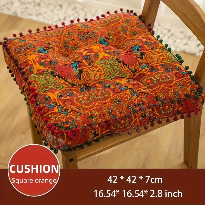 Moroccan Boho Chair Cushion Seat Pad with Removable Cover & Fiberfill – Bohemian Floor Cushion for Indoor Outdoor Chairs, Benches, Living Room, Bedroom, Patio, Hand Washable Decorative Home Decor