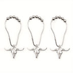 Bull Skull Metal Shower Curtain Hooks – 5-Bead Roller Rings, Smooth Gliding & Rustproof | Durable Decorative Hooks for Shower Curtains & Grommet Curtains