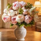 Faux Peonies and Hydrangeas Floral Centerpiece Vintage Rustic Pink Green Mix Artificial Flowers for Bridal Wedding Table Home Living Room Decor