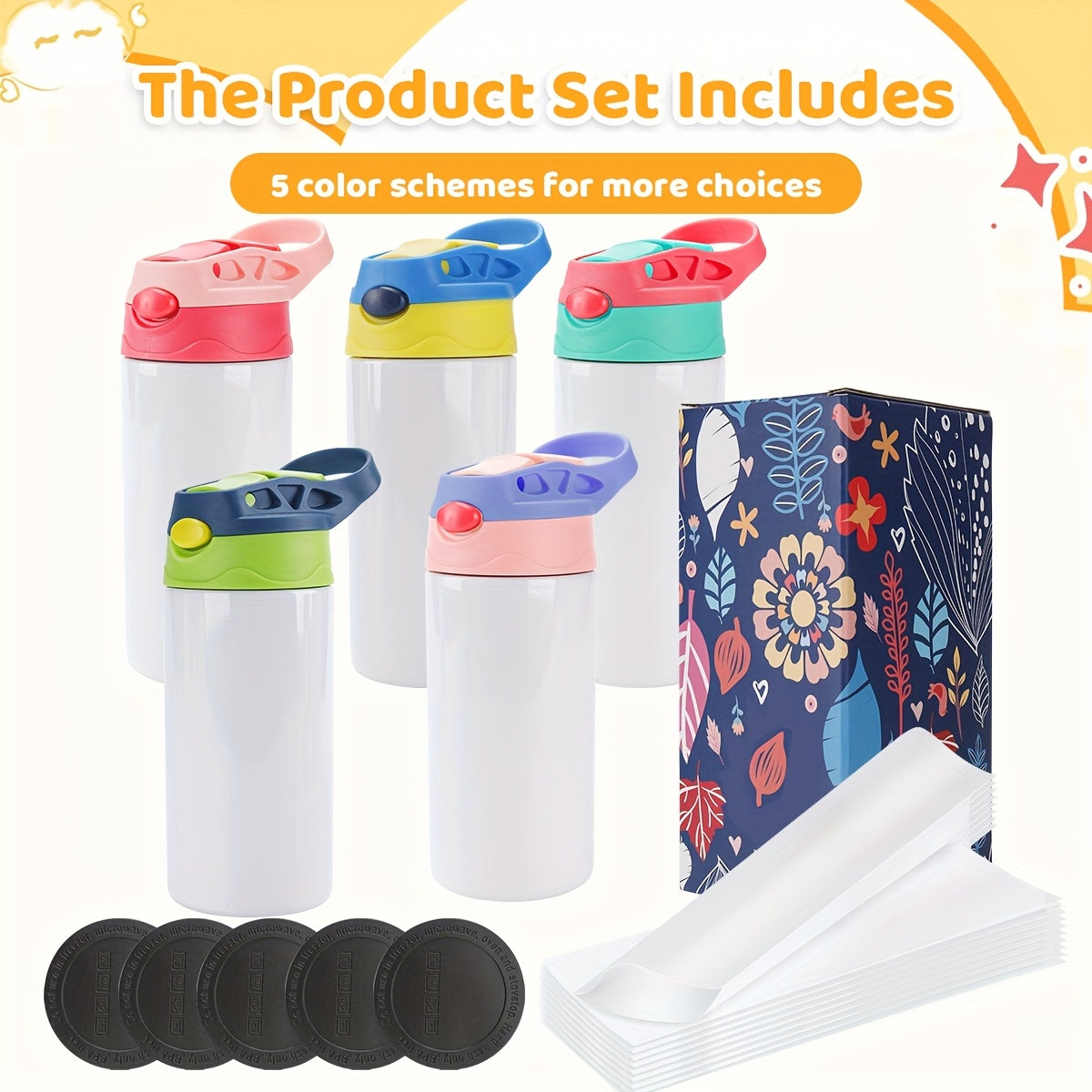 12oz Sublimation Tumblers 5-Pack – Stainless Steel Insulated Blanks with Lids & Straws, Perfect for Weddings, Events, Camping & Custom Projects