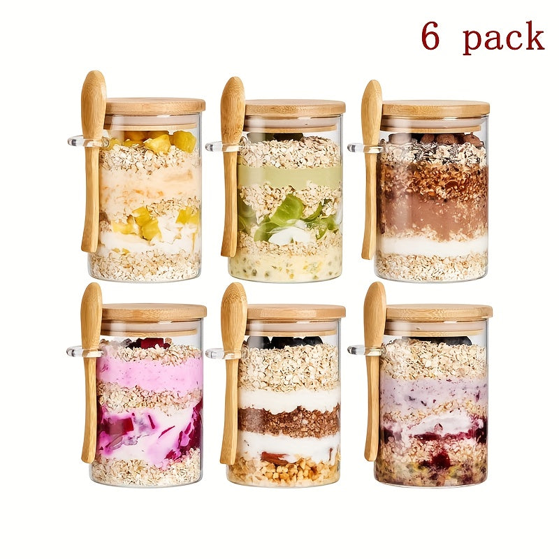 16oz Borosilicate Glass Dessert Cups with Bamboo Lids & Spoons – Glass Breakfast Bowls, Meal Prep Containers for Oatmeal, Yogurt & Salads (Set of 4 or 6)