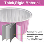 Aluminum Foil Cupcake Liners with Lids & Spoons - 50 Pack, 5oz Disposable Muffin Cups for Oven, Microwave & Air Fryer, Party Baking Cups for Christmas, Weddings & Birthdays, Pink & Grey