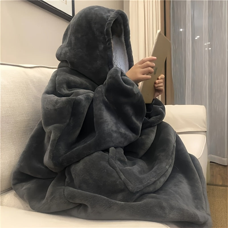 Hoodie Wearable Blanket for Men & Women – Thick Flannel Oversized Sweatshirt Blanket with Pockets, Soft Cozy Warm Winter Lounge Wrap for Adults