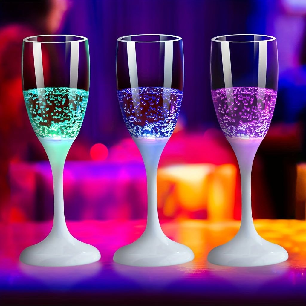 LED Light-Up Champagne Flutes – Glow in the Dark Plastic Wine Glasses | Colorful Glowing Party Cups for Birthday, Christmas, Halloween & Weddings | 1pc or 6-Pack