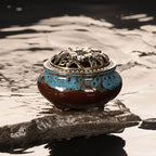 Ceramic Incense Holder Set 4pcs Large Kiln-Fired with Vintage Brass Lid & Fireproof Mat – Stick, Cone & Coil Incense Burner for Home Meditation, Zen Decor & Aromatherapy