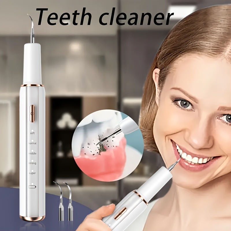 Rechargeable Electric Tooth Cleaner – 5-Speed Dental Plaque Remover with LED Light, USB Charging, Mirror & 2 Replaceable Brush Heads, Teeth Gap Cleaning Tool