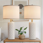 27" Modern Ceramic Table Lamp Set of 2 – Farmhouse Bedside Lamps with 3 Color Temperatures for Bedroom, Living Room & Office (LED Bulb Included)