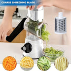 3-in-1 Manual Rotating Cheese & Vegetable Slicer with Interchangeable Drum – Handheld Stainless Steel Grater, Peeler & Chopper for Potatoes, Carrots, Cheese | Camping & Kitchen Use