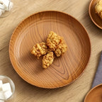 10-Piece Wood Grain Plastic Dinner Plates Round Striped Pattern Luxury Feel for Home Restaurant Dessert Shop Snack Fruit Tea Tray