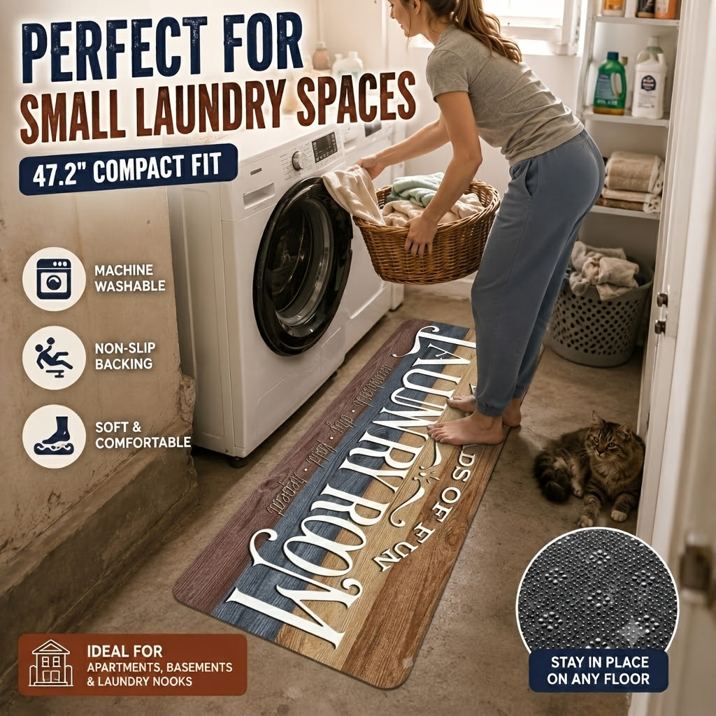 Laundry Room Runner Rug Non-Slip Washable Farmhouse Retro Floor Mat for Kitchen Bathroom Hallway Multiple Sizes and Colors Blue Brown Red Home Decor Accent Rug