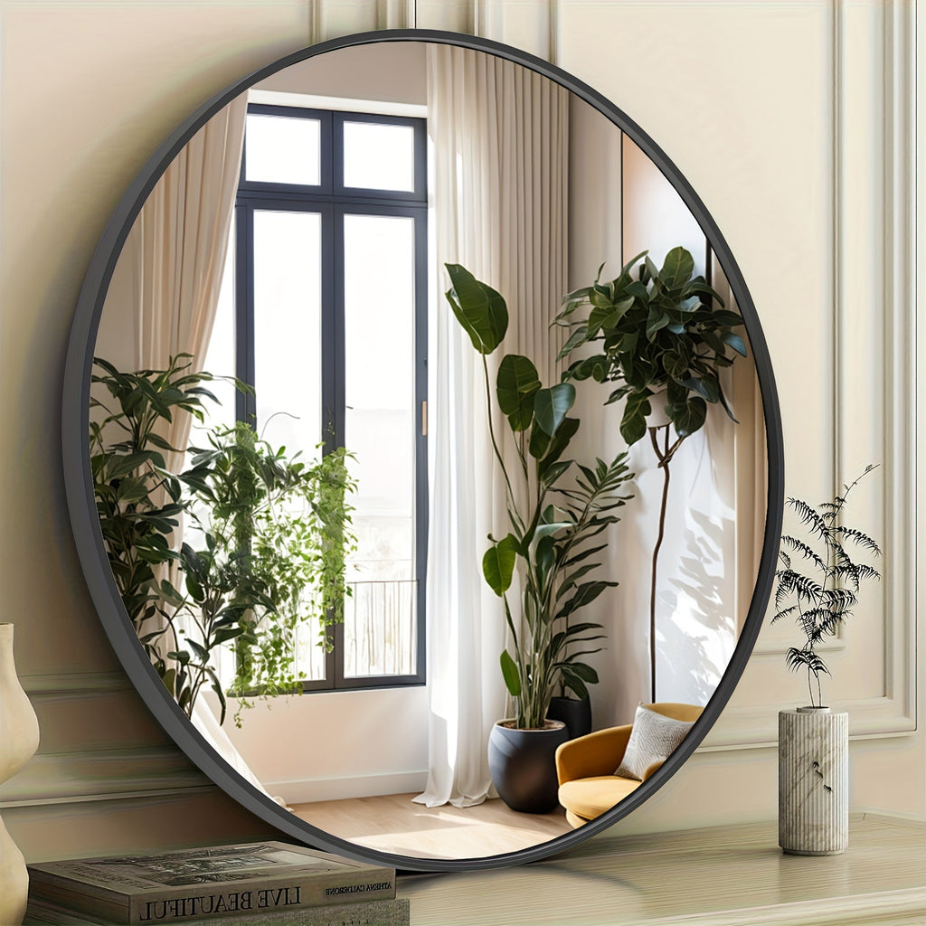 Round Metal Wall Mirror Matte Black & Gold Frame Modern Decorative Circle Mirror for Entryway Bathroom Living Room Bedroom Vanity Wall Decor Multiple Sizes