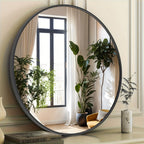 Round Metal Wall Mirror Matte Black & Gold Frame Modern Decorative Circle Mirror for Entryway Bathroom Living Room Bedroom Vanity Wall Decor Multiple Sizes