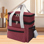Large Capacity Insulated Lunch Bag with Shoulder Strap Double Pocket Thickened Cooler Tote for Work School Picnic Beach Men Women Black Grey Burgundy