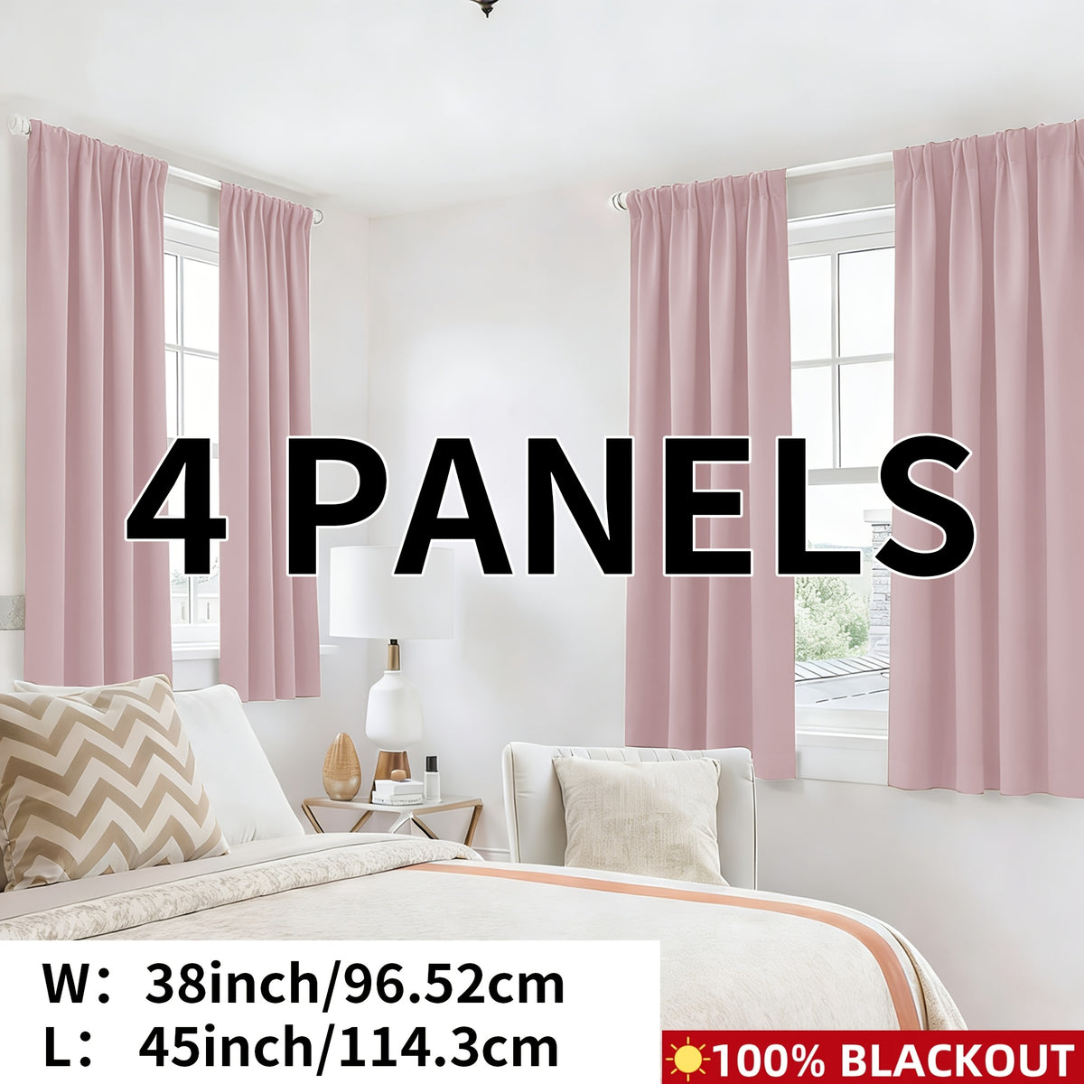 Blackout Curtains Rod Pocket 4-Panel Solid Color Lightweight Matte Drapes | 100% Light Blocking Window Curtains for Bedroom Living Room, 9 Colors 5 Sizes