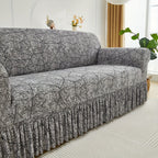 Printed Elastic Skirt Sofa Cover Slipcover with Bottom Skirt | Stretch Fitted Couch Protector for Living Room, Single 2-Seater 3-Seater 4-Seater