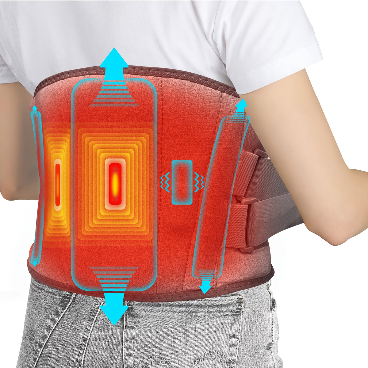 Cordless Heating Pad for Back with 3 Heat Levels & 3 Vibration Modes – Portable Rechargeable Lumbar Massager for Lower Back Pain Relief, Gift for Dad Mom Men Women