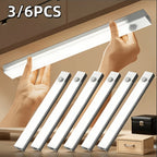Motion Sensor Cabinet Lights USB Rechargeable Dimmable LED Indoor Lighting – 3 Adjustable Modes for Wardrobe, Kitchen, Bedroom & Office – 3 or 6 Pack